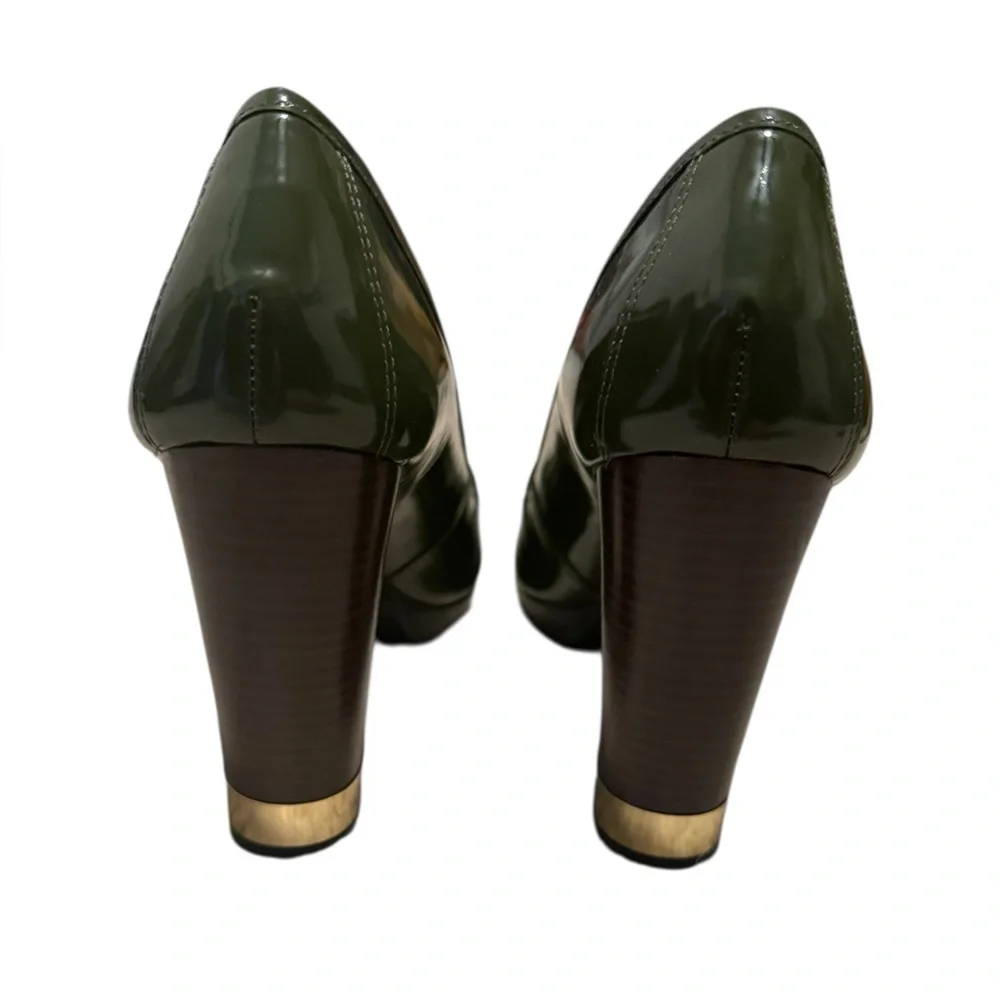 Tory Burch Olive Green Patent Leather Heeled Loafer Size 9.5 - Picture 7 of 9
